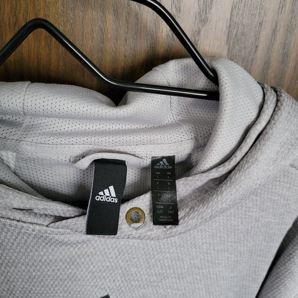 Adidas Grey and Black Logo Hoodie Size Large *** No Hoodie String *** - Picture 13 of 15